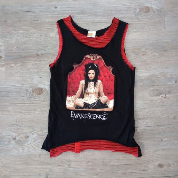 Y2K Evanescence Black Red Fishnet Gothic Tank